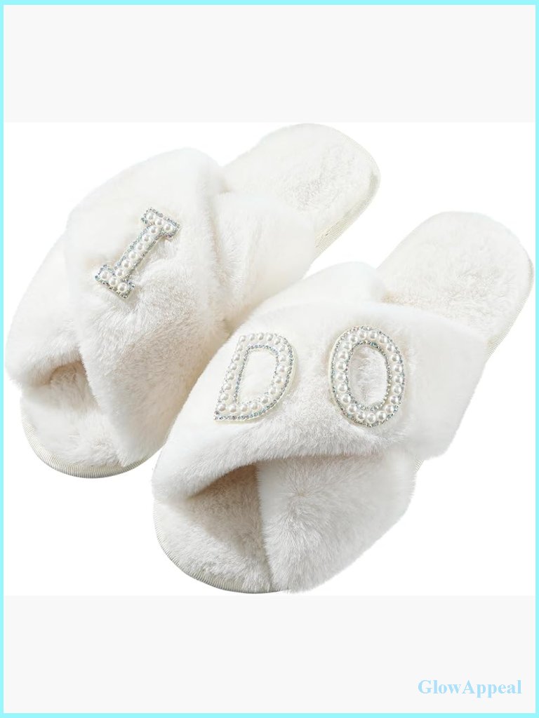 Bridal Slippers I Do Wedding Shoes Fluffy Open Toe Cozy House Slippers For